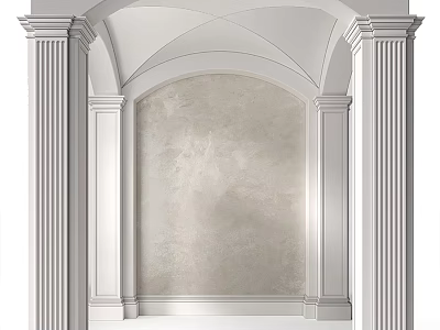 Elevator Hallway Interior With White Columns And Archway Plaster Wall Design 3d model