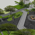 Scenic Landscape Wall With Colorful Trees Stone Path And Circular Plaza