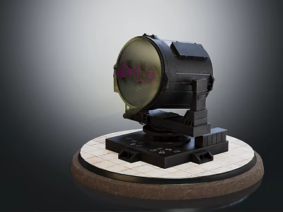 Black Optical Device With Round Reflective Lens On Circular Base Stand 3d model