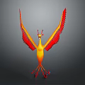 3D Model of Phoenix with Red and Yellow Spread Wings on Gray Background