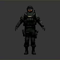 SWAT Team Member In Tactical Uniform With Protective Vest Helmet And Gloves