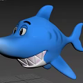 Cartoon Blue Shark 3D Model With Smiling Face And Cute Features