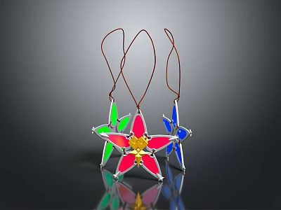 Colorful Star Shaped Clothing Pendants With Cords In Red Green Blue Yellow For Fashion 3d model