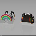 Fashionable Kids Backpacks With Rainbow Clouds On White And Brown Backgrounds And Black Straps