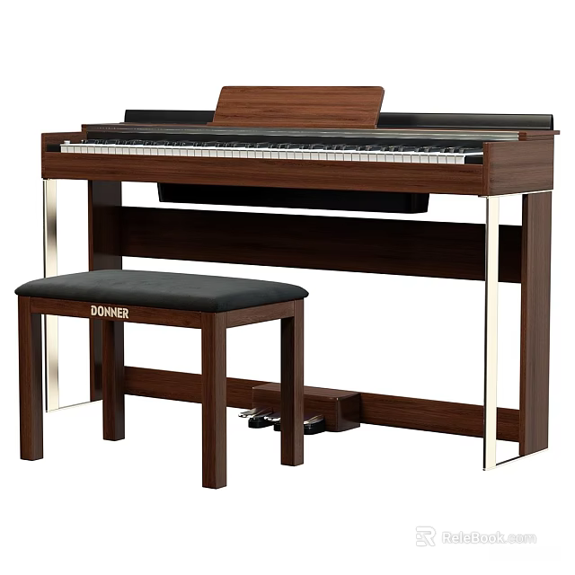 Elegant Modern Electric Piano With Wooden Stand Black Keyboard And Stool 3d model 
