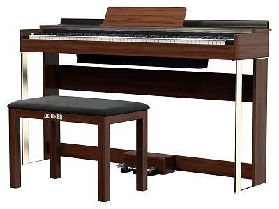 Elegant Modern Electric Piano With Wooden Stand Black Keyboard And Stool 3d model