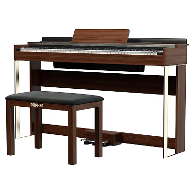 Elegant Modern Electric Piano With Wooden Stand Black Keyboard And Stool 3d model