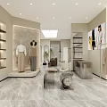 Modern Clothing Store Interior With Clothing Racks Sofa Seating Potted Plants And Marble Flooring