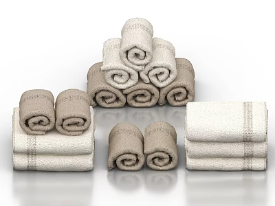 Neutral Toned Striped Towels Rolled and Folded in Stacked 3d model