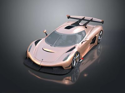 Sleek Rose Gold Sports Car With Rear Wing And Carbon Fiber Design Elements 3d model