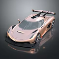 Sleek Rose Gold Sports Car With Rear Wing And Carbon Fiber Design Elements