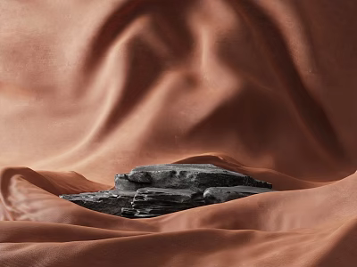 Commercial Equipment Display With Black Stones On Orange Velvet Fabric Surface 3d model