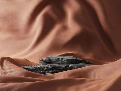 Commercial Equipment Display With Black Stones On Orange Velvet Fabric Surface 3d model