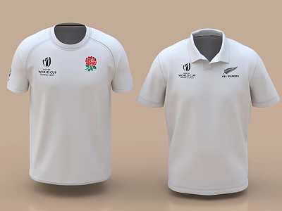 White T Shirt And Polo Shirt Featuring World Rugby Red Rose New Zealand Nike Logos 3d model