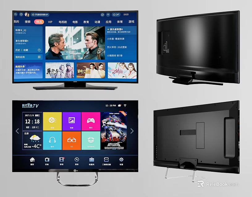 Smart TV Front And Back Views With Sleek Design Display And App Interface 3d model 