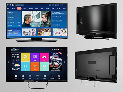 Smart TV Front And Back Views With Sleek Design Display And App Interface 3d model