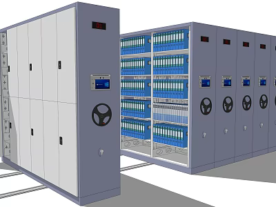 Smart Mobile Bookcase With Multiple Cabinets Steering Wheel Handles And Display Screens 3d model