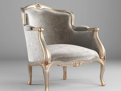 Luxurious Gray Velvet Single Sofa With Elegant Golden Carved Accents And Classic Style 3d model