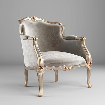 Luxurious Gray Velvet Single Sofa With Elegant Golden Carved Accents And Classic Style 3d model