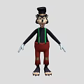 Cartoon Wolf Wearing Black Top Hat Green Suspenders Red Ripped Pants White Gloves Black Paws