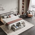 New Chinese background double bed 3d model