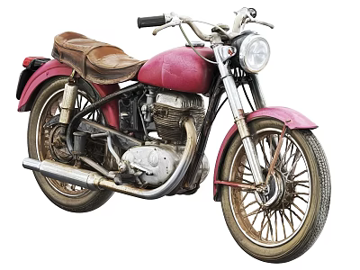 Vintage Red Motorcycle With Brown Leather Seat Silver Engine And Spoke Wheels 3d model