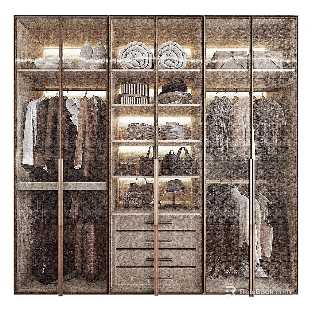 Modern Walk in Closet Interior Design With Hanging Clothes Folded Items And Storage 3d model 