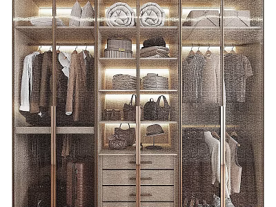 Modern Walk in Closet Interior Design With Hanging Clothes Folded Items And Storage 3d model
