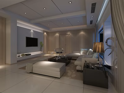 Modern White Living Room Interior Design With TV Wall Sofa And Coffee Table 3d model