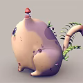 Cute Round Bodied Cartoon Cat Character With Big Eyes Mushroom On Head And Small Plants