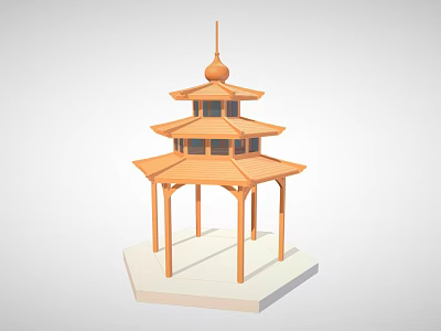 Traditional Chinese Wooden Pavilion With Multi Tiered Roof And Spire Decoration 3d model