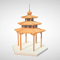 Traditional Chinese Wooden Pavilion With Multi Tiered Roof And Spire Decoration