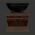 Textured Black Bowl Positioned On Decorative Wooden Base With Red Brown Details
