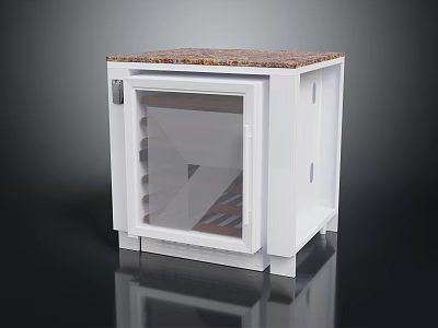 Modern White Refrigerator Freezer Featuring Clear Glass Door and Brown Countertop 3d model