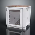 Modern White Refrigerator Freezer Featuring Clear Glass Door and Brown Countertop