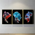 Colorful Betta Fish Animal Paintings Three Piece Wall Art with Vibrant Red Blue Hues