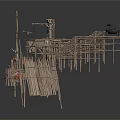 Rustic Handmade Wooden Village Structures With Weathered Roofs Planks And Hanging Items