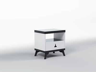 Modern White And Black Nightstand With Drawer Shelf And Tapered Legs 3d model