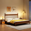 Warm Wooden Bedroom Interior With Carved Headboard Nightstands Decorative Paintings And Table Lamps