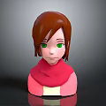 3D Animated Game Character With Brown Hair Green Eyes Red Scarf And Pink Top
