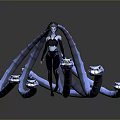 Futuristic Female Character With Blue Serpentine Creatures And Glowing Tech Elements 3d model