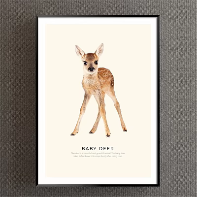 Nordic Animal Painting Yellow Children's Room Animal Deer Decorative Painting 3d model