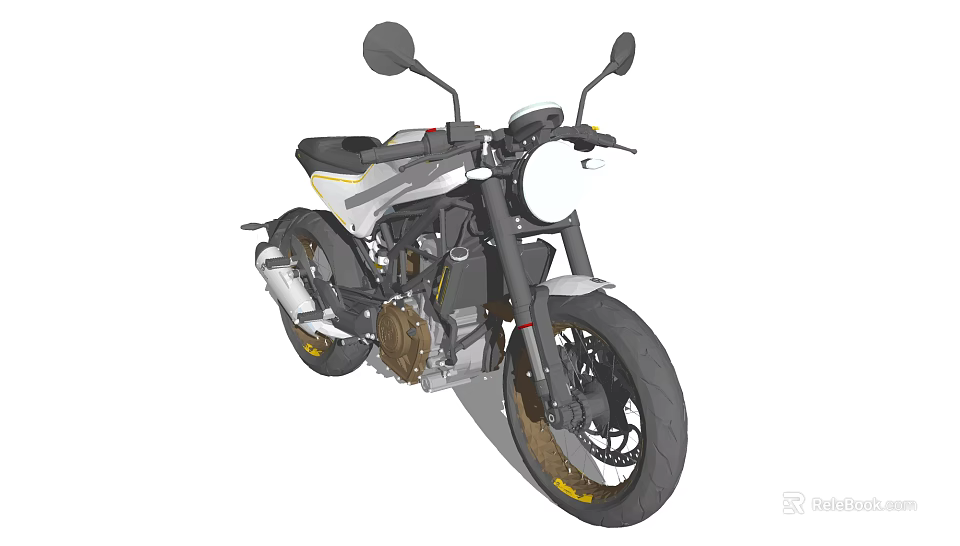 Modern Sport Motorcycle With Black White Color Round Headlight And Stylish Design 3d model 