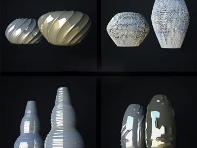 Modern Ceramic Vessels with Spiral Patterns Intricate Carvings and Decorative Designs 3d model