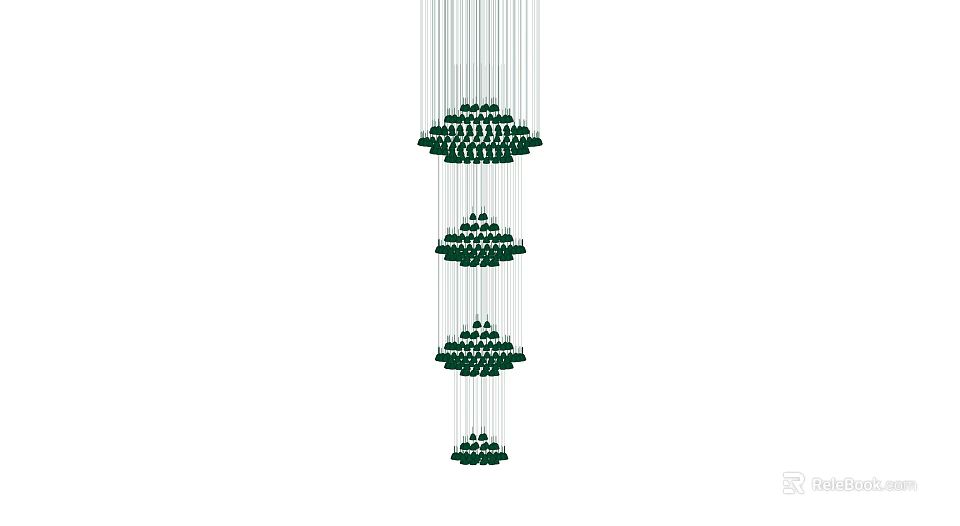 Modern Multi Tier Chandelier With Green Decorations And White Hanging Strings 3d model 