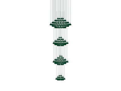 Modern Multi Tier Chandelier With Green Decorations And White Hanging Strings 3d model