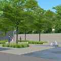 Tranquil Park Landscape With Lush Trees Fountains Stone Pathways And Seats