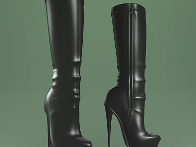 Chic Black Knee High Boots With High Heel And Sleek Fashionable Design 3d model