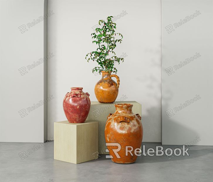 Modern Pottery Pot Green Plant Pottery Pot model