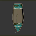 3D Model Light Pink Small Boat With Blue Seats Green Paddle And Reflective Surface